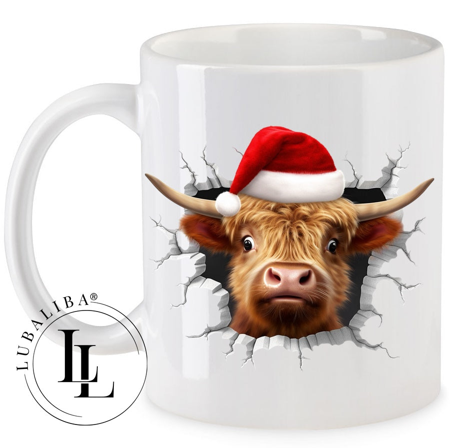 Tasse " 3D- Optik Christmas Kuh Fabian " ArtNr.: CAY